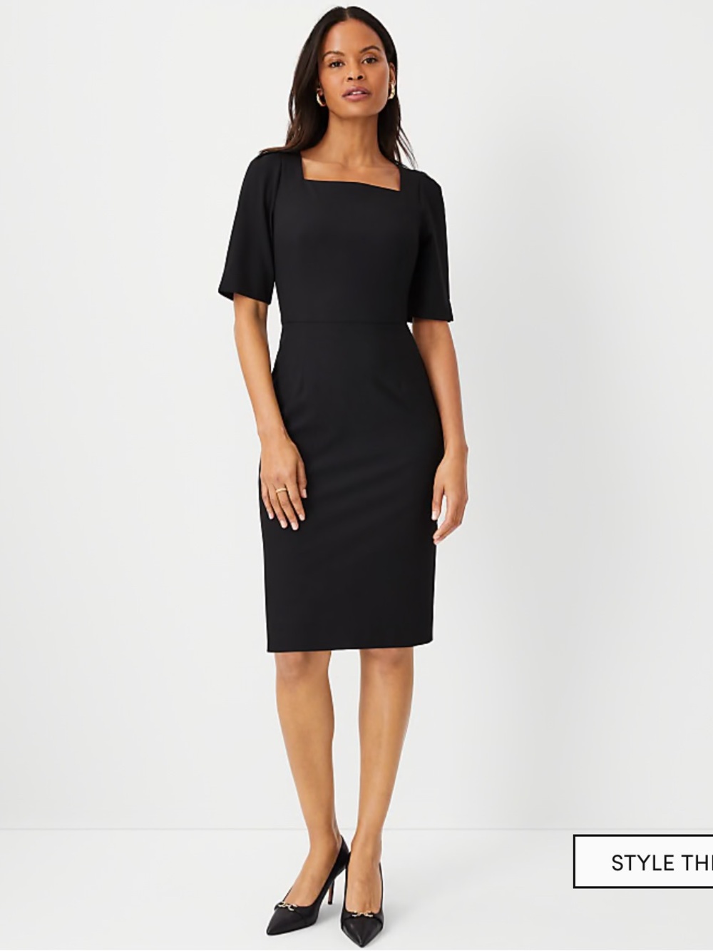 Ann Taylor The Petite Elbow Sleeve Square Neck Dress Curvy Fit - 10P